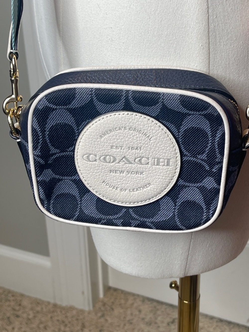 Coach Crossbody bag navy and white rainbow strap